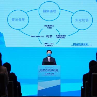 John Lee announces his manifesto during the 2022 chief executive electoral campaign in Hong Kong.