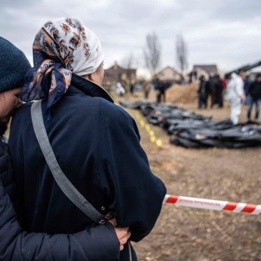 Trail of death left behind in Bucha following the Russian forces’ occupation in March. Bucha became a veritable crime scene, with extensive evidence of dozens of summary executions, other unlawful killings, enforced disappearances, and torture, all of which would constitute war crimes and potential crimes against humanity.