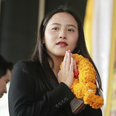 Parliament member Rukchanok Srinork of Thailand's opposition Move Forward party arrives at criminal court for the verdict for allegedly violating the lese majeste law in Bangkok, Thailand, December 13, 2023.