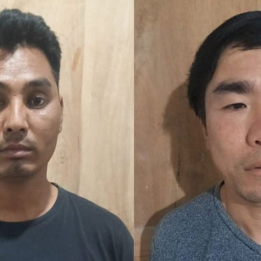 Bhutanese former political prisoners Chatur Man Tamang, left, and Hasta Bahadur Rai, after their release.