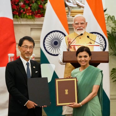 Left to right: Japan's Prime Minister Sanae Takaichi, Japan's ambassador to India Ono Kelichi, India's ambassador to Japan Nagma Mohamed Mallick, and India's Prime Minister Narendra Modi with a signed bilateral agreement after their delegation level meeting in New Delhi, India,  July 2, 2026.