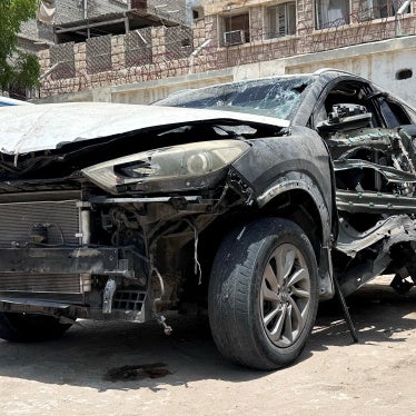 Mohammed Aydah's car in the yard of a police station, where it had been moved to after an explosive device planted in the car detonated and killed him, in Mukalla, Yemen June 25, 2026.