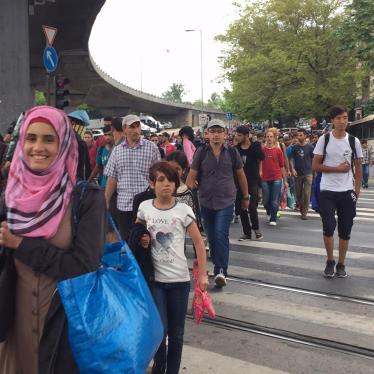 Refugees march from Hungary to Austria, September 5, 2015.
