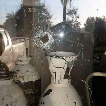 Bullet hole in the window of Morrumbala District Hospital after the raid by RENAMO gunmen on August 12, 2016. 