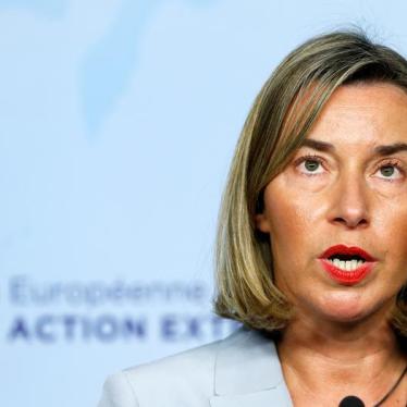 European Union's foreign policy chief Federica Mogherini briefs the media after meeting Iran's Foreign Minister Mohammad Javad Zarif (unseen) in Brussels, Belgium January 11, 2018.